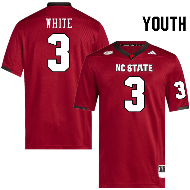 Youth #3 Aydan White NC State Wolfpack College Football Jerseys Stitched-Red